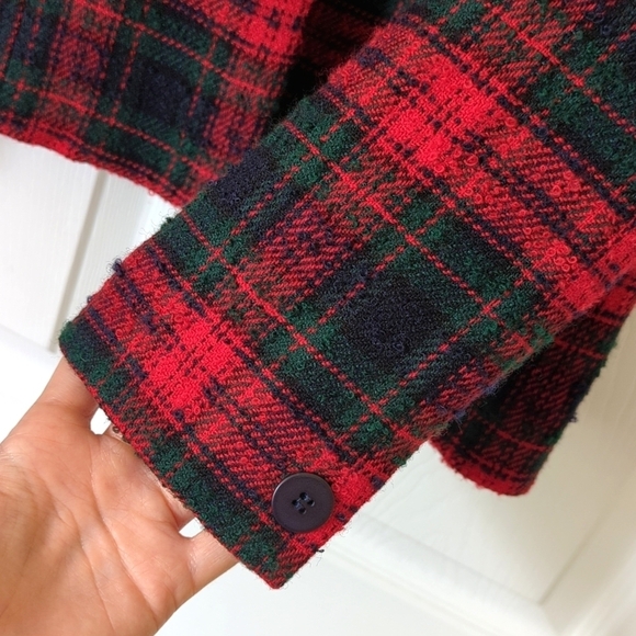 Talbots 80's Vintage Preppy Plaid Wool Blend Tweed Collarless Blazer Jacket 4P - Picture 9 of 11